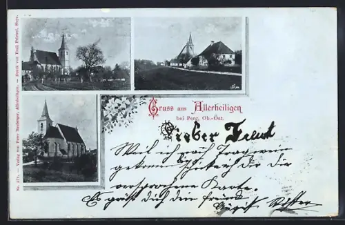 AK Allerheiligen bei Perg, Ortspartien mit Kirchen