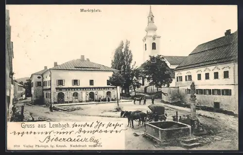 AK Lembach / Ob.-Oest., Geschäft von Anton Purchenfelner am Marktplatz