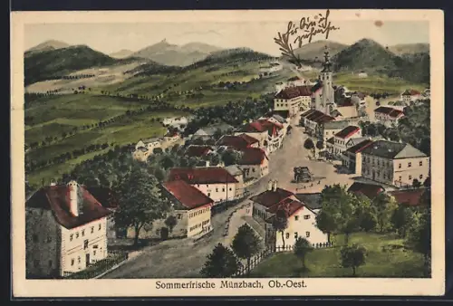 AK Münzbach /Ob.-Oest., Ortsansicht aus der Vogelschau