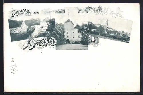 AK Gmünd / N.-Ö., Flusspartie und Ortsansicht