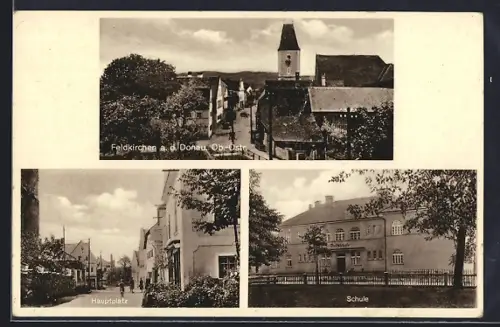 AK Feldkirchen a.d.D., Strassenpartie, Hauptplatz, Schule