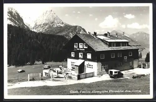 AK Ehrwald, Ehrwalder Alm, Gasthaus Alpenglühn