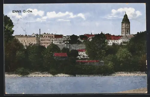 AK Enns, Ortspanorama vom Wasser aus
