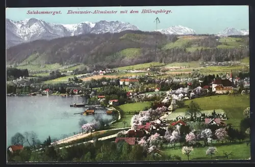 AK Ebenzweier-Altmünster, Totalansicht mit dem Höllengebirge