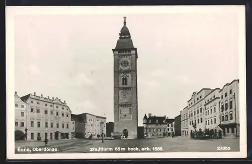 AK Enns /Oberdonau, Platz mit Stadtturm