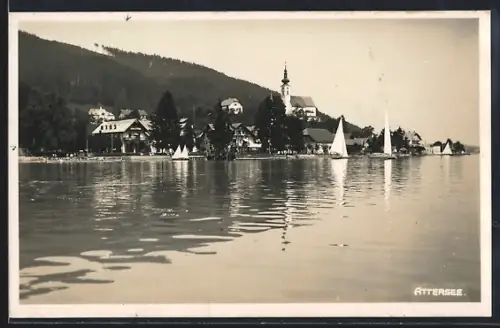 AK Attersee, Ortsansicht vom Wasser aus
