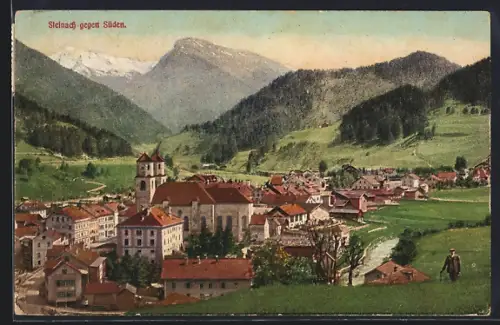 AK Steinach, Teilansicht mit Kirche gegen Süden