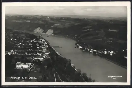 AK Aschach a. d. Donau, Fliegeraufnahme des Ortes
