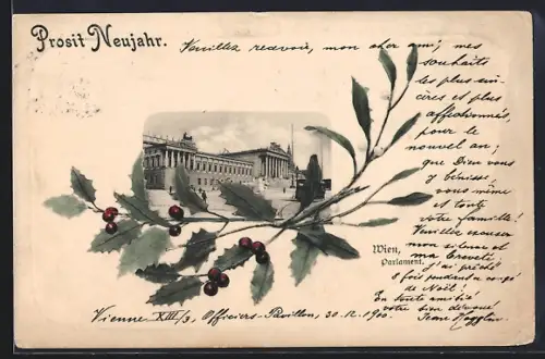 AK Wien, Parlament, Stechpalmenzweig, Neujahrsgruss