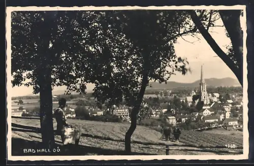 AK Bad Hall /O.-Ö., Ortsansicht mit Bauer und Fuhrwerk