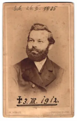 Fotografie M. Kraus, Regensburg, Porträt Karl Roetzer (Rötzer), kgl. Gerichstvollzieher in Regensburg