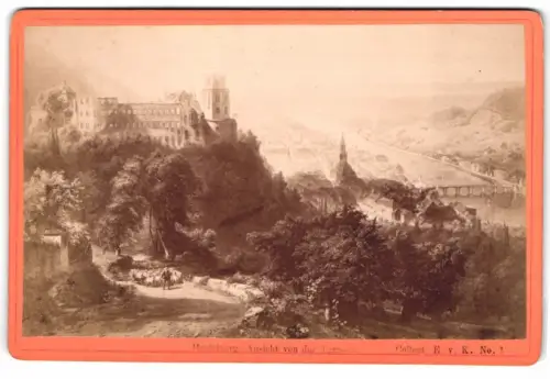 Fotografie unbekannter Fotograf, Ansicht Heidelberg, Blick von der Terrasse nach dem Schloss und der Stadt