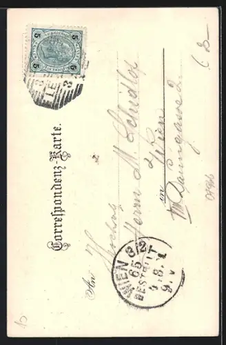 Lithographie Leoben, Strassenpartie, Stadtwappen