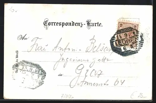 Lithographie Göss / Leoben, Ortspartie