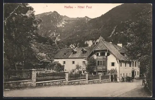 AK Hieflau, Hotel Post mit Bergen