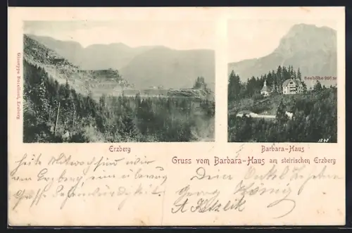 AK Erzberg, Hotel Barbara-Haus, Ansicht des Erzbergs