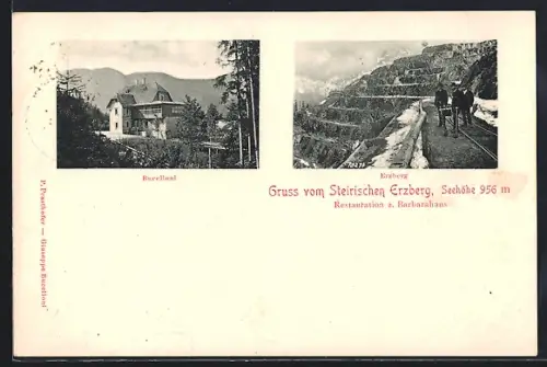 AK Erzberg, Hotel Bucelloni, Ansicht des Erzbergs
