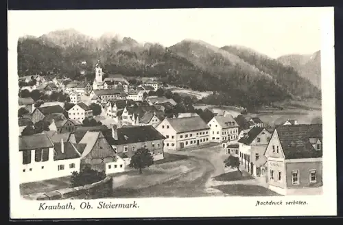 AK Kraubath /Ob. Steiermark, Ortsansicht mit Kirche aus der Vogelschau