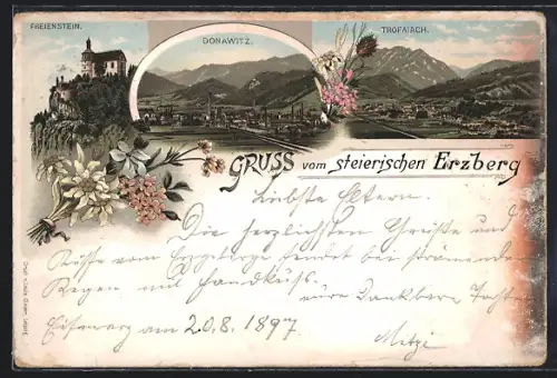 Lithographie Erzberg, Freienstein, Donawitz, Trofaiach
