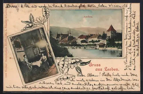 AK Leoben, Ortsansicht am Ufer