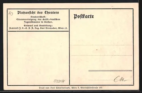 Künstler-AK Leoben, Platzansicht des Theaters