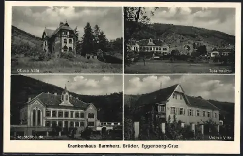 AK Graz, Eggenberg, Krankanhaus Barmherz. Brüder, Obere Villa, Hauptgebäude und untere Villa
