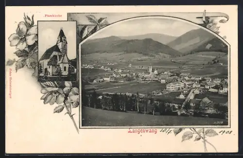 AK Langenwang, Ortsansicht aus der Vogelschau, Pfarrkirche
