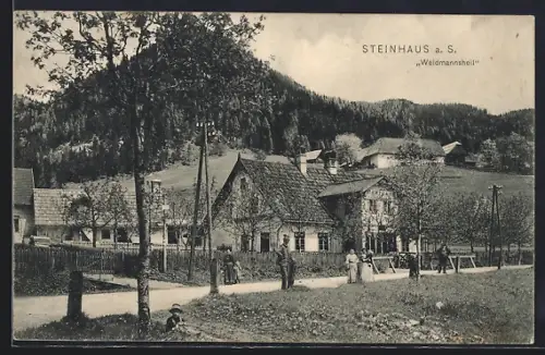 AK Steinhaus / Semmering, Gebäudeansicht mit Leuten