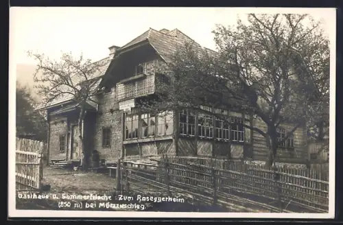 AK Mürzzuschlag, Gasthaus Zum Roseggerheim, Bes. August Rosegger