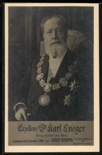 AK Portrait Bürgermeister Carl Lueger mit Wiener Amtskette