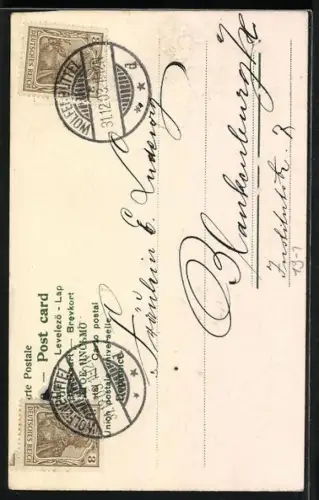 Lithographie Münzen, Klee und Fliegenpilz, Viel Glück zum neuen Jahr