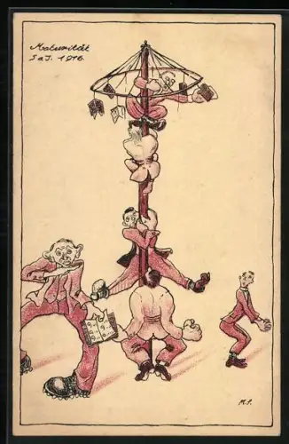 Künstler-AK Industrieschule Absolvia 1916