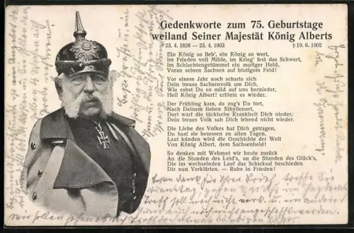 AK Gedenkworte zum 75. Geburtstage weiland Seiner Majestät König Alberts