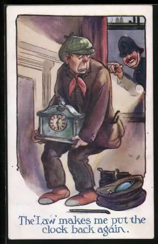 Künstler-AK Dieb wird von einem Polizist überrascht, The Law makes me put the clock back again