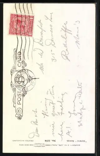 Künstler-AK Polizist sieht den Strumpf einer Frau, Do you really want to see my license, constable?