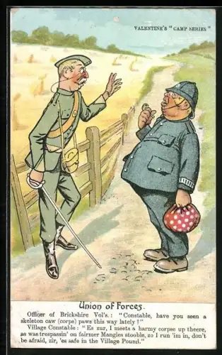 Künstler-AK Soldat und Polizist treffen sich auf der Landstrasse, Union of Forces