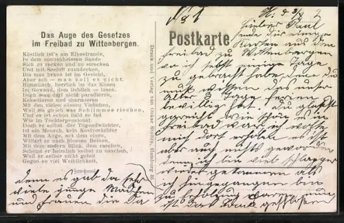 Künstler-AK Polizisten am Strand, Tugendwächter in Versuchung