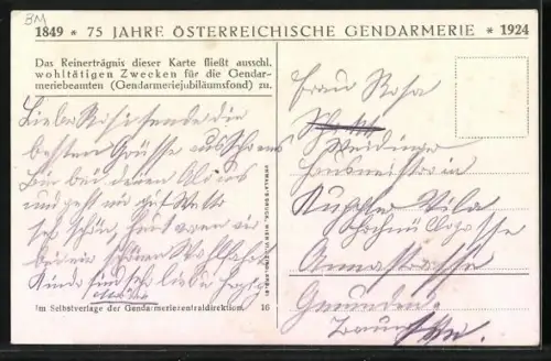 AK Uniformen der österr. Bundesgendarmerie im Jubiläumsjahre 1924