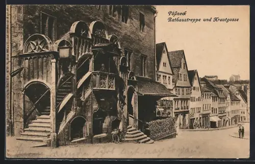AK Pössneck, Rathaustreppe, Krautgasse