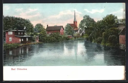 AK Bad Oldesloe, Flusslauf, Häuser, Kirche