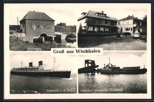AK Wischhafen, Schöpfwerk, Fährhaus, Fährschiff Wischhafen-Glückstadt, Hanseatic a. d. Elbe