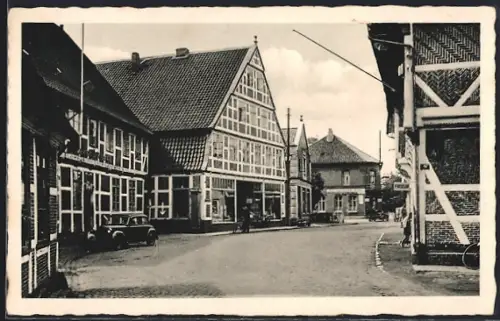 AK Jork, Altes Land, Fachwerkhäuser, Strassenszene