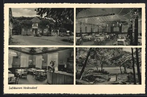AK Hedendorf, Gasthaus Zur Walhalla, Inh. O. Wohlers, Saal, Garten, Seeansicht