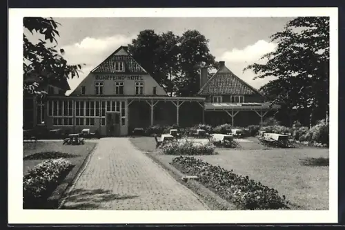 AK Krautsand, Buhrfeind`s Hotel, Gartenansicht
