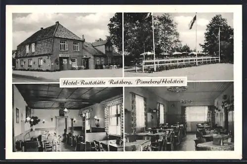 AK Pinneberg /Holstein, Hotel-Raststätte Ratsberg, Inh. Lucie Härtel, Gasthaus, Innenräume, Terrasse
