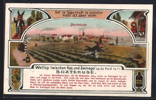 AK Buxtehude, Wettlauf zwischen Has und Igel, plattdeutscher Text