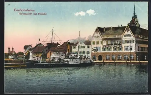 AK Friedrichshafen, Hafenansicht, Postamt