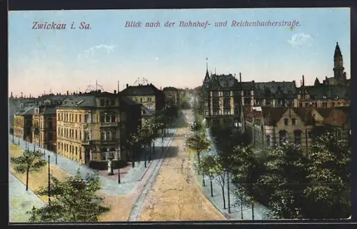 AK Zwickau i. Sa., Blick nach der Bahnhof- und Reichenbacherstrasse
