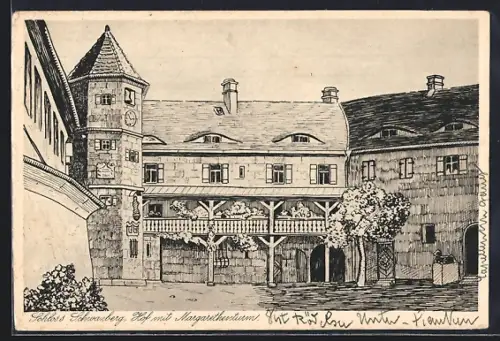 AK Schwanberg, Schloss Schwanberg, Hof mit Margarethenturm