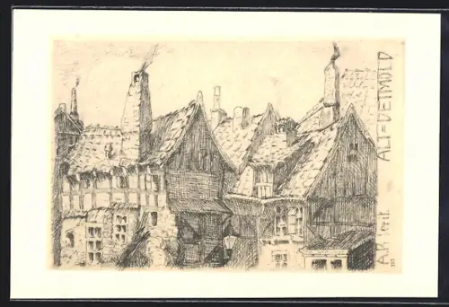 Künstler-AK Detmold, Alt-Detmold, Fachwerkhäuser